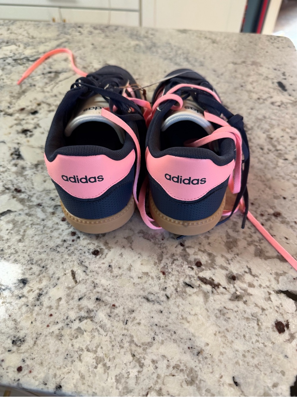adidas Navy Suede Sneakers with Pink Stripes - Picture 3 of 6